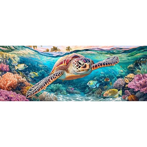 Reofrey Large Diamond Art Kits for Adults Sea Turtle, 12x31.5 inch Full Drill Round Rhinestone Big Diamond Painting Kit Ocean, DIY Cross Stitch Embroidery Canvas for Crafts Home Wall Decor - color: Sea Turtle