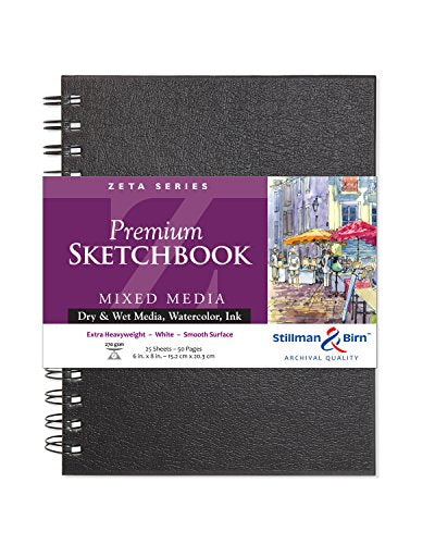 Stillman & Birn Zeta Series Wirebound Sketchbook, 6" x 8", 270 gsm (Extra Heavyweight), White Paper, Smooth Surface - size: 6" x 8" 270 gsm (Extra Heavyweight)