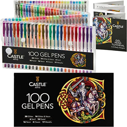 Castle Art Supplies 100 Gel Pens for Adult Coloring Set - Fine Tips