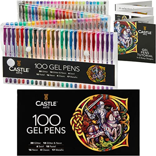 Castle Art Supplies 100 Gel Pens for Adult Coloring Set - Fine Tips