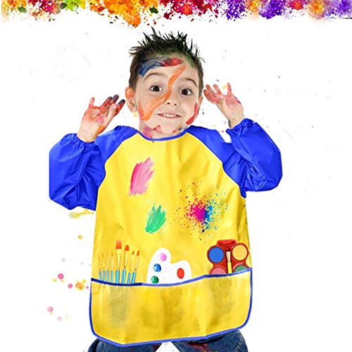 Zkptops 2 Pack Kids Art Smock Colorful Waterproof Children Art Aprons Artist Painting Aprons with Long Sleeve 3 Roomy Pockets for Age 3-7 Years,Yellow and Blue - color: 2 Pack Blue/Yellow