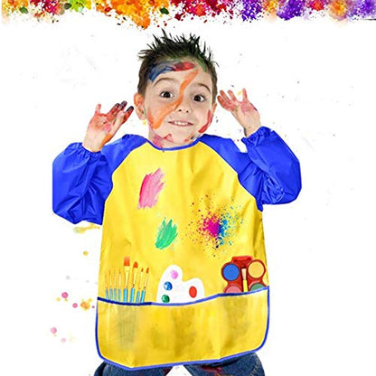 Zkptops 2 Pack Kids Art Smock Colorful Waterproof Children Art Aprons Artist Painting Aprons with Long Sleeve 3 Roomy Pockets for Age 3-7 Years,Yellow and Blue - color: 2 Pack Blue/Yellow