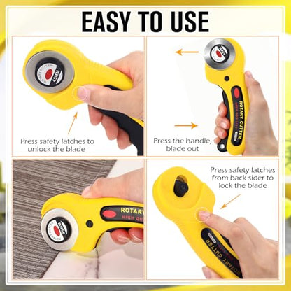 Lothee 12 Set 45mm Rotary Cutter for Fabric, Ergonomic Handle Rolling Cutter with Safety Lock for Fabric, Sewing, Quilting, Cloth, Paper, Leather, Arts Crafts Dressmaking (Yellow) - color: Yellow