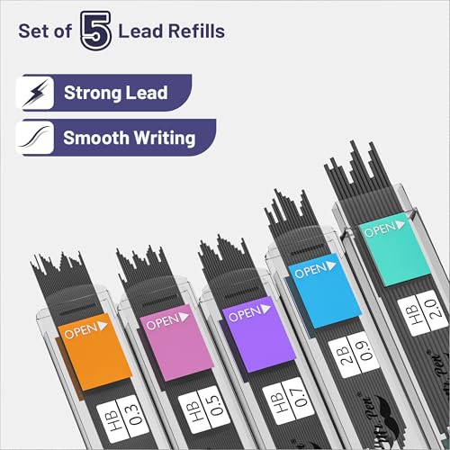 Mr. Pen- Pastel Mechanical Pencil Set, 5 Mechanical Pencils (0.3, 0.5, 0.7 | 0.9, 2.0mm), 5 HB Lead Refills & 10 Eraser Refills, Precision Drawing Pencils for Sketching, Writing & Artwork - color: Pastel