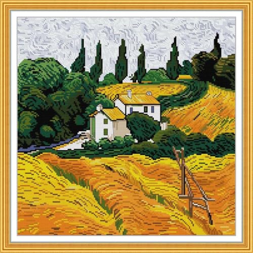 JOYSEWING Stamped Kits Harvest Fields Cross Stitch Kits Beginners Embroidery 11CT Needlepoint Kits Counted Patterns Embroidery DIY Home Decoration- (Autumn Colors (Printed)) 19.7×19.7 inch - color: Autumn Colors (Printed)