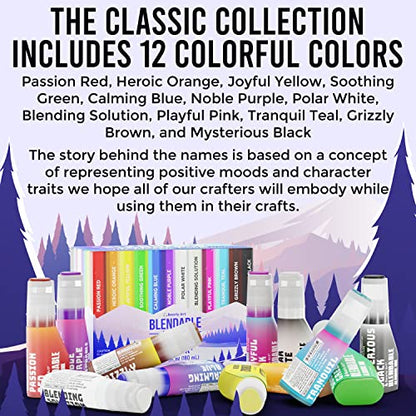 Bearly Art Alcohol Ink Classic Collection Rainbow Set 0.5 fl oz Each | 12 acid safe blendable alcohol inks and blending solution for vibrant designs on paper, resin and mixed media surfaces