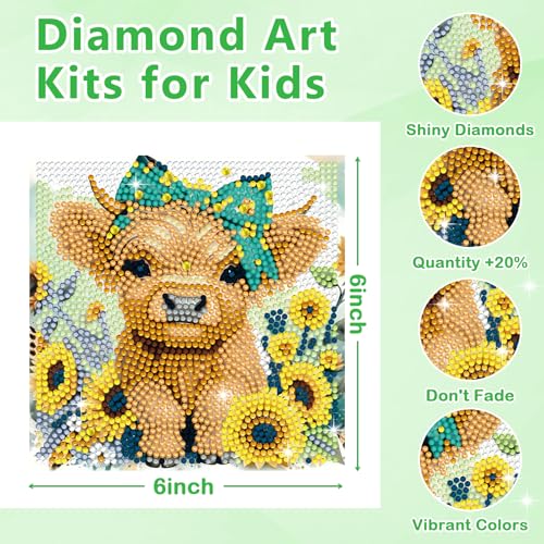Diamond Art Kits for Kids - 6 Pack 5D Diamond Painting Kits - Arts and Crafts for Kids Ages 8-12 - Full Drill Cute Animals Dimond Art Painting Kits - DIY Big Gem Art - Home Wall Decor Gifts 6x6 Inch