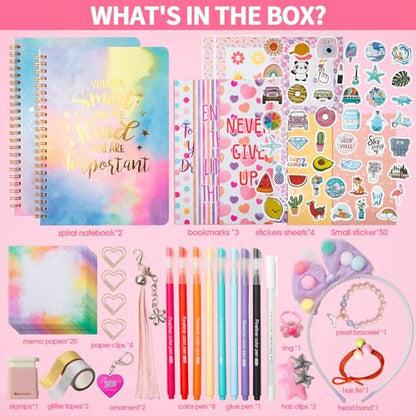 R RUCKERCO Girls DIY Diary 54 Pcs Diary Set, Toys for Ages 6 7 8 9 10 11 12 13, DIY Stationery Set, Thin Stickers and Little Girls Daily Supplies, Gifts for Teen Good Idea Choice