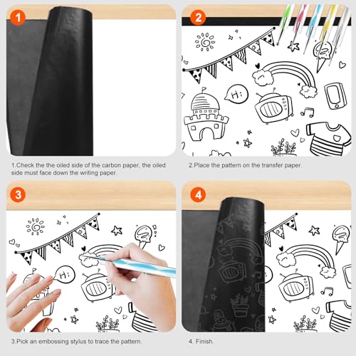 50 Sheets Carbon Transfer Paper - Black Graphite, 8.3 x 11.8 Inch, Includes 5 Ball Embossing Styluses for Wood, Paper, Canvas & More - color: Black