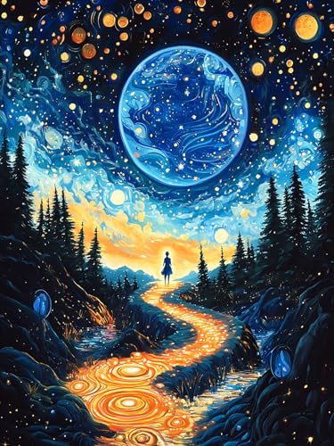Reofrey DIY Diamond Art Kits for Adults, Starry Sky Full Drill Round Rhinestone Diamond Painting Kits for Adults, Cross Stitch Embroidery Canvas for Crafts Home Wall Decor 12x16 inch/ 30x40cm - color: Blue Planet