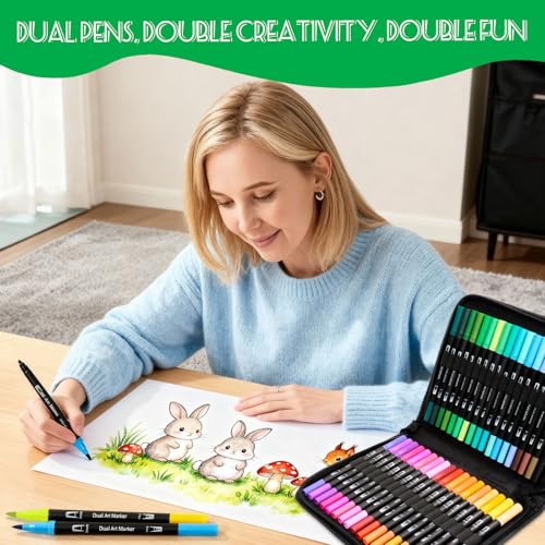 36 Colors Dual Tip Markers for Adult Coloring Books, No Bleeding Fine Pen - color: 36 Colors with bag
