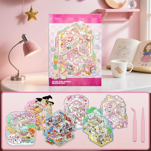3D Sticker Scene Book 2-Pack | 67 Pages, 26 Immersive Scenes, DIY Miniature Diorama Kit, Stress Relief & Focus - color: 2-book Set | 67 Sheets (7.7x5.4in & 10.3x7.9in)