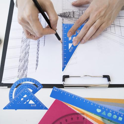 HARFINGTON 4pcs Triangular Ruler Set 20cm Aluminum Alloy Straight Geometric Protractor Triangle Engineering Scale Drafting Ruler Kit Measuring Drawing Tool for Classroom Office Home, Black - color: Black