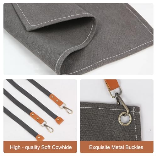 Men's Canvas Tool Apron, Heavy Duty Multi-Pocket Work Apron for Woodworking Gardening Bartender Adjustable Straps - color: Dark Grey