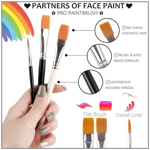 US Flag Red White and Blue Joker Face Body Paint, Water-Based Face Painting Kit with Brushes for America’s Patriotic Parades 4th of July USA Independence Day & Halloween Costume Clown Cosplay Makeup - color: White+Red+Blue+3Pcs Brushes