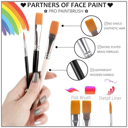 US Flag Red White and Blue Joker Face Body Paint, Water-Based Face Painting Kit with Brushes for America’s Patriotic Parades 4th of July USA Independence Day & Halloween Costume Clown Cosplay Makeup - color: White+Red+Blue+3Pcs Brushes