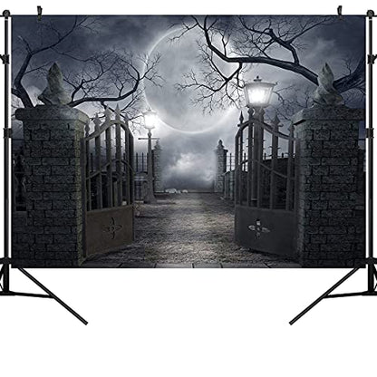 Halloween Night Full Moon Backdrop Gloomy Woods Graveyard Photography Background Horrible Cemetery Spooky Party Banner Halloween Party Decoration Photo Booth Props 5X3FT TP17E - size: 5X3FT