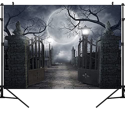 Halloween Night Full Moon Backdrop Gloomy Woods Graveyard Photography Background Horrible Cemetery Spooky Party Banner Halloween Party Decoration Photo Booth Props 9X6FT TP17G - size: 9X6FT