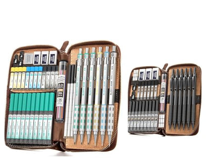 Nicpro 30PCS Black Metal Mechanical Pencil Set in Leather Case Blocky Gear 40PCS Metal Mechanical Pencil Set in Leather Case
