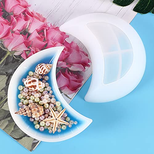 Tray Resin Mold Moon Shaped Dish Silicone Mold Epoxy Resin Mold Suitable for Jewelry Storage Plate Home Decoration Silicone, 11.7x7x2.7cm/4.60x2.75x1.06in, Clear
