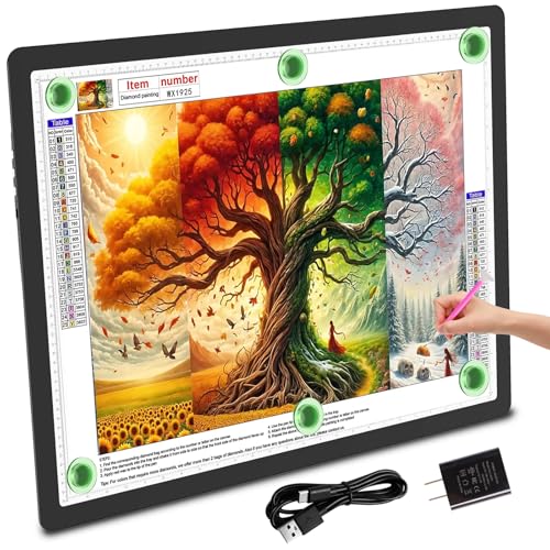 TOHETO A2 Light Pad 25.2''x18.4'', Large Magnetic LED Light Board for Diamond Painting, 3-Color Modes Light Box for Tracing, 6-Level & Stepless Dimmerable Diamond Art Light Table for Drawing,Sketching - color: Black, size: A2 without Bag