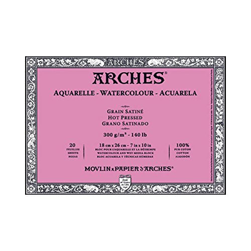Arches Watercolor Paper Block, Hot Press, 7" x 10", 140 pound (1795070) - size: 7"x10", style: Hot Press