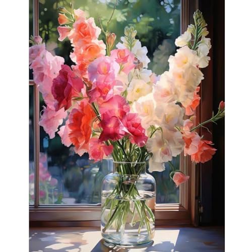 Ausanrl Flowers Diamond Painting Kits for Adults-Diamond Art Kits for Adults Beginner,5D Diamond Painting Flowers,Gem Art Kits for Gift Home Decor 12x16inch - color: Flowers, size: 12x16inch(Round diamond painting)