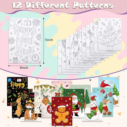 Anseal 12 Packs Christmas Pre Drawn Canvas to Paint, 5" X 7" Pre Printed Canvas for Kids, Pre Stretched Canvas Outline Painting Boards for Beginners, Students, Party Favor - color: Christmas