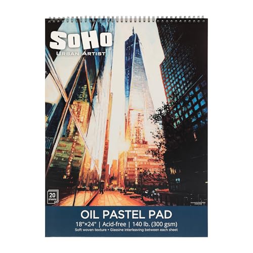 SoHo Urban Artist Fine Textured Professional Pastel Paper Pad - 140 lb. - 18x24 Acid-Free Fine Textured Canvas Paper with Glassine Sheets, 20 Perforated Sheets, Durable Oil Pastel Paper for Artists - size: 18x24"
