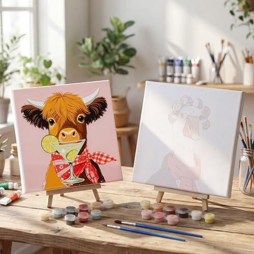 Nezyo 12 Sets Animals Paint by Numbers Kit with Frame for Adult Beginners, DIY Acrylic Paint Canvas for Painting Party, Classroom Activity Birthday Gift, 8 x 8 Inch (Animal) - style: Animal