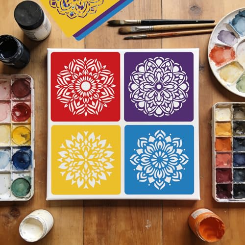 CUTHOLLOW Animals Fruit Plant Stencils, 24PCS 8-Inch Reusable Plastic | 24PCS 8-Inch Animals, Fruit & Plant Shapes, Reusable Washable Plastic, Painting, Crafts, Wall Art & Sidewalk Chalk - style: Mandala