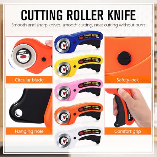 Lothee 15 Pcs Rotary Cutters 45mm Blade Bulk Fabric Cutter Rotary Tools with Handle Safety Lock Quilting Supplies Stainless-Steel Blade for Quilting Sewing Leather Arts Crafts Fabric Paper