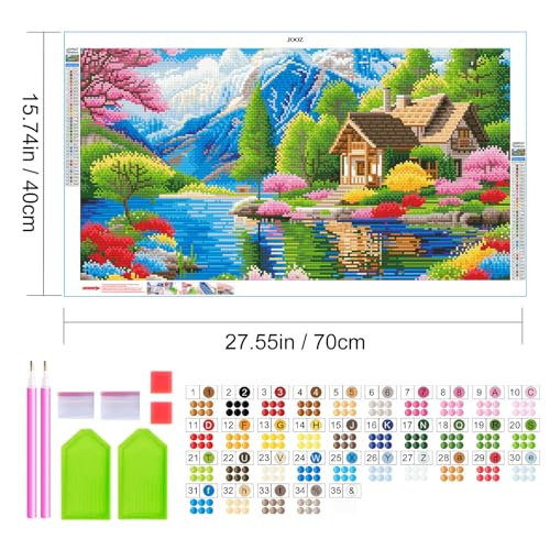 JOOZ Large Landscape Diamond Art Kits for Adults - 5D Extra Large Lake House Diamond Painting, DIY Full Drill Mountain Landscape Diamond Art Painting Kits, Gem Art Kits for Wall Decor 27.5x15.7 Inch - color: Lake House 037