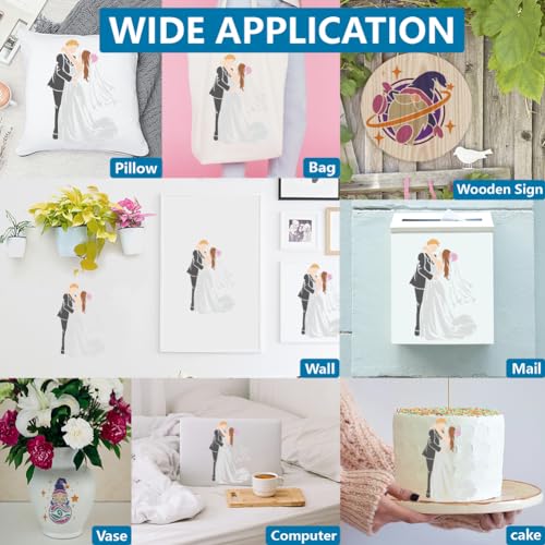 MAYJOYDIY 4pcs Love Wedding Stencil 11.7×8.3inch Large Marriage Couple Stencils with Paint Brush Sweet Bride and Groom Family Drawing Template for DIY Craft Furniture Wood Canvas Paper - color: Love Wedding