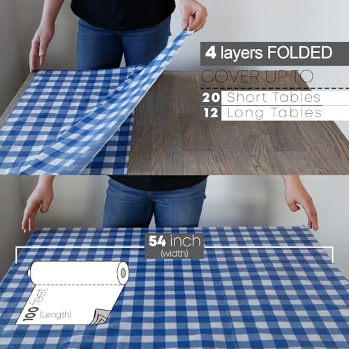 Neatiffy Disposable Plastic Table Cloth Roll | Waterproof Tablecloth | Table Cover for Picnic, Party, Banquet, Birthdays, Weddings (Blue Checkered, 54 inches X 100 feet) - color: Blue Checkered 100, size: 54 inches X 100 feet