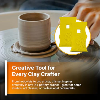 SplashNColor Pottery Ribs - ABS Clay Texture Ribs, Mud Throwing Tools, Ceramic Pottery Smoothing, Sculpting, Carving, and Trimming Tools for DIY Pottery Projects - Yellow - Set C - (2 Pack)