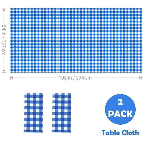 Yancorp 2 Pack Plastic Blue and White Checkered Tablecloths 54 x 108 Inch Picnic Table Covers Disposable Table Covers for Rectangle - color: Blue Checkered, size: 2 Pack