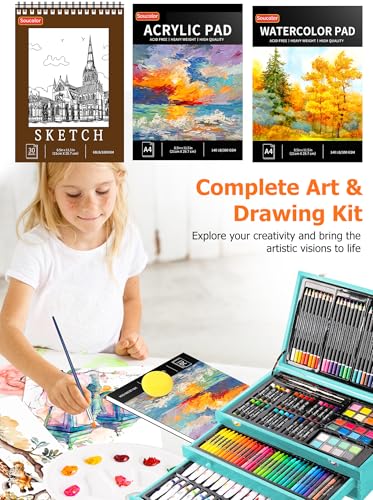Soucolor Art Supplies, 192-Pack Deluxe Art Set Drawing Painting Supplies - color: Teal