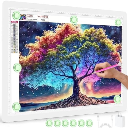 Phylosal Rechargeable A2 LED Light Pad 25.2''x18.4'', Magnetic Large Tracing Light Box for Drawing, Diamond Art Light Board with Side Button, 3-Color Modes Light Table for Diamond Painting, Sketching - color: White, size: A2 (NO Stand)