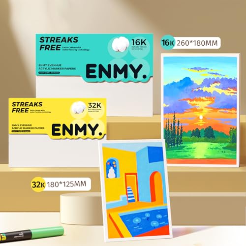 ENMY Acrylic Marker Sketch Pad, 10.2×7 inch Bleed-Proof Marker Paper,140lb/300gsm Heavyweight Sketchbook, 30 Sheets Drawing Pad Glue-Bound with Hard Backing for Artists, Students - size: 10.2×7 inch