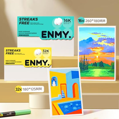 ENMY Acrylic Marker Sketch Pad, 10.2×7 inch Bleed-Proof Marker Paper,140lb/300gsm Heavyweight Sketchbook, 30 Sheets Drawing Pad Glue-Bound with Hard Backing for Artists, Students - size: 10.2×7 inch
