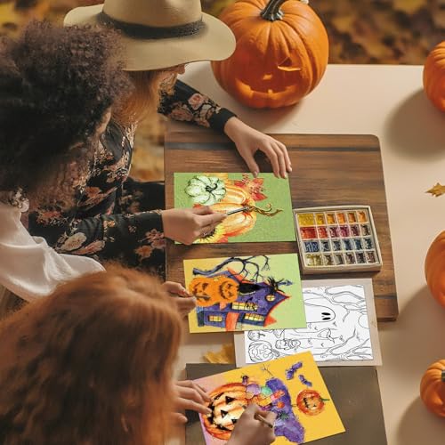 Sherr 24 Pcs Pre Drawn Canvas for Adult, Autumn Halloween, 8 x 10 Inch - size: 8 x 10 Inch, style: Autumn Halloween