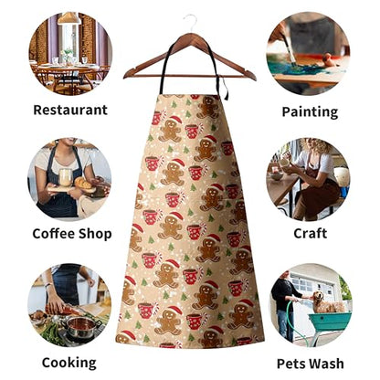 Cute Gingerbread Aprons for Adults - Christmas Baking Aprons with Two Pockets and Adjustable Strap for Cooking, Crafting, Sewing - color: Gingerbread Man