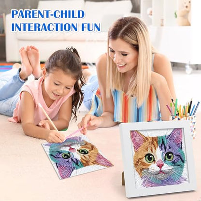 Leixonl Diamond Art Kits for Kids with Framed (7 in) Cartoon Animals DIY Gem Art Painting - Arts & Crafts Gifts for Beginners & Teens (Kitten) - color: Kitten