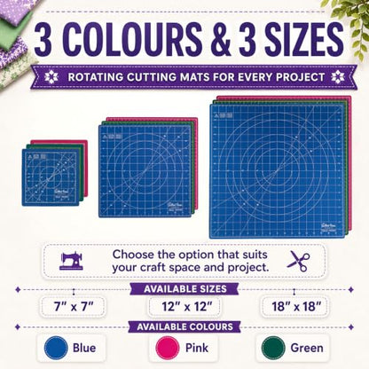 The Quilted Bear 18" x 18" Rotating Self-Healing Cutting Mat, Blue | Square Mat, 360° Rotation, Locking Mechanism, 5-Layer Surface, Non-Slip Base, Clear Inch Grid & Angle Guides for Quilting - color: Blue, size: 18"L x 18"W