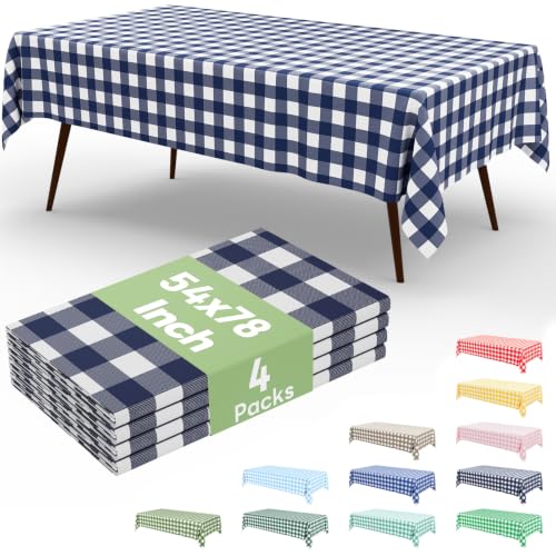 misaya 4 Packs 54 x 78 Inch Buffalo Disposable Table Cloth, Waterproof Plastic Tablecloth, Rectangle Navy and White Checkered Table Covers for Picnic, Birthday, Party, Back to School - color: Navy and White, size: 54" X 78"