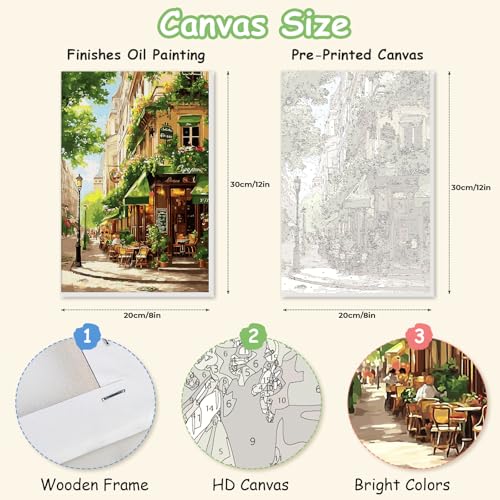 Spandrel Street Cafe Framed Paint by Numbers Kit for Adult, Adult Paint by Number Kits on Canvas, DIY Acrylic Oil Street View Painting by Numbers for Home Wall Decor, 8x12in - color: Street Cafe