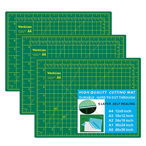 WORKLION Full 9" x 12" Art Self Healing PVC Cutting Mat, Double Sided, Gridded Rotary Cutting Board for Craft, Fabric, Quilting, Sewing, Scrapbooking Project (3 Pack)… - color: Green/Blue, size: A4-3p:12"x9"