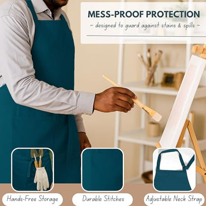 Native Fab Kitchen Apron 2 Pack - 100% Cotton Adjustable, Durable Apron with Pockets, Perfect for Cooking, Baking, Grilling - color: Teal Green