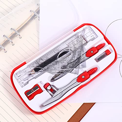 Vobou Math Geometry Sets 10 Pcs, Student Supplies Kit, Compass Set (Red - color: Red